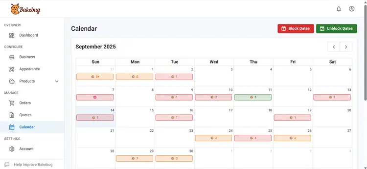 Calendar view for managing availability