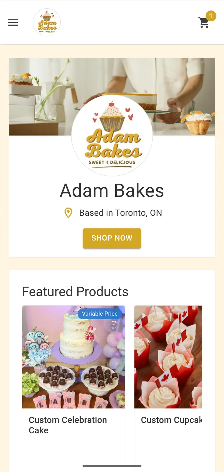 Bakebug storefront showing Adam Bakes products